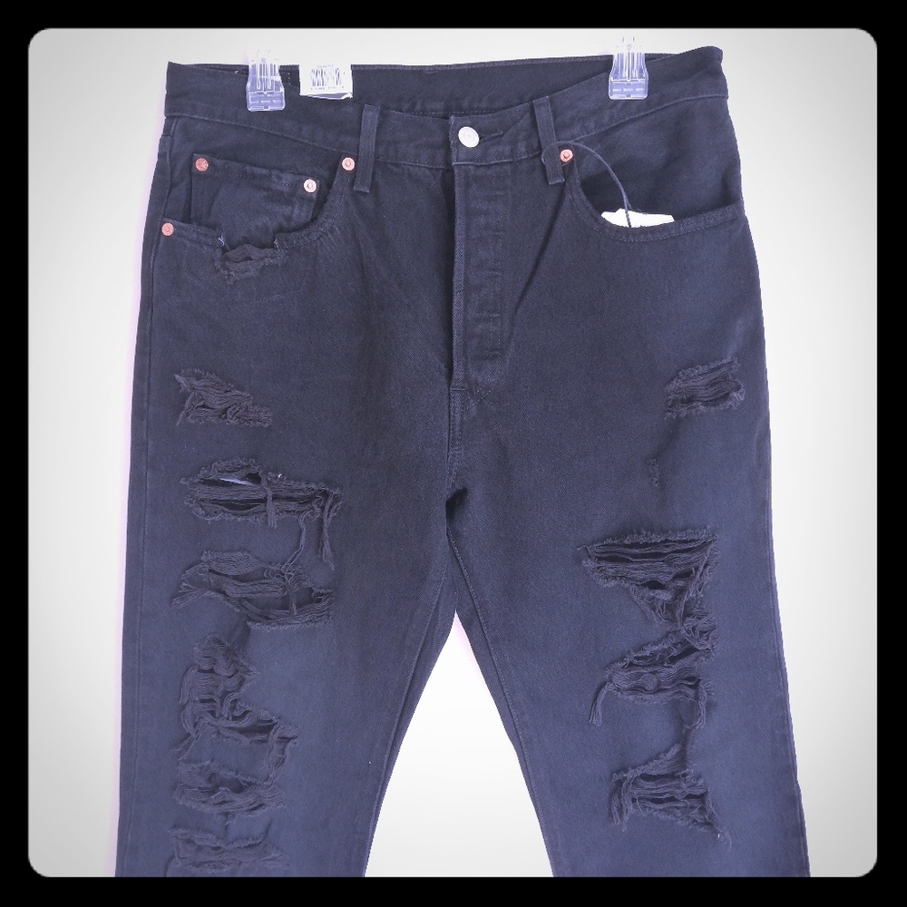Levis 501 Original Cropped High Rise distressed